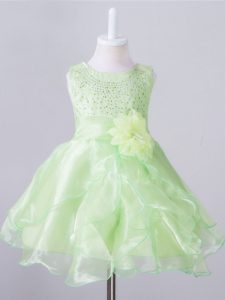 Custom Fit Scoop Sleeveless Organza Little Girl Pageant Gowns Beading and Hand Made Flower Zipper