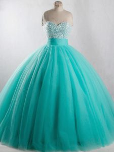 Most Popular Floor Length Ball Gowns Sleeveless Turquoise Quinceanera Dress Lace Up