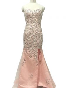 Vintage Peach Sleeveless Tulle Sweep Train Zipper Formal Dresses for Prom and Party and Military Ball and Sweet 16