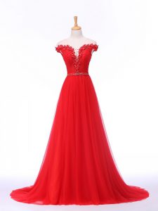 Empire Sleeveless Red Evening Party Dresses Brush Train Lace Up