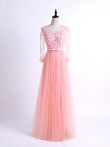 Admirable Lace Damas Dress Pink Lace Up Half Sleeves Floor Length