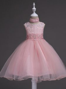 Organza Sleeveless Knee Length Little Girls Pageant Dress and Beading and Lace