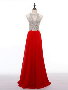 Dynamic Red Empire Scoop Sleeveless Chiffon Zipper Beading Evening Outfits