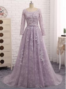 Exceptional Zipper Mother of Bride Dresses Lavender for Prom and Sweet 16 with Beading and Appliques Brush Train
