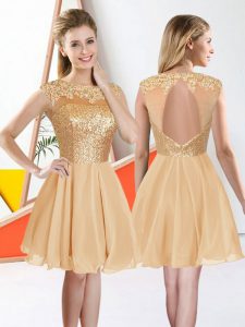 Knee Length A-line Sleeveless Champagne Court Dresses for Sweet 16 Backless
