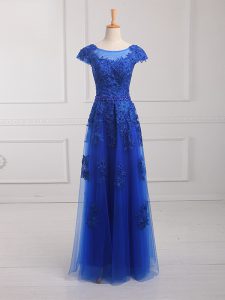 New Arrival Floor Length Lace Up Dress for Prom Royal Blue for Prom and Military Ball and Sweet 16 with Beading and Lace and Appliques