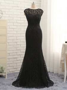 Amazing Lace Scoop Sleeveless Zipper Lace and Appliques Mother of Bride Dresses in Black