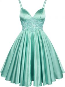 Apple Green Spaghetti Straps Neckline Lace Bridesmaid Dress Sleeveless Lace Up