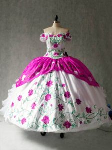 Custom Designed Ball Gowns Quince Ball Gowns Multi-color Off The Shoulder Organza and Taffeta Cap Sleeves Floor Length Lace Up