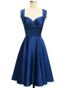 Great Royal Blue Empire Straps Sleeveless Taffeta Knee Length Lace Up Ruching Quinceanera Dama Dress