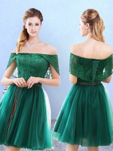 Eye-catching Tulle Cap Sleeves Knee Length Wedding Guest Dresses and Lace