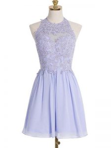 Lavender Lace Up Bridesmaid Gown Lace Sleeveless Knee Length