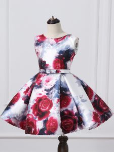 Luxurious Pattern and Belt Flower Girl Dresses Multi-color Zipper Sleeveless Mini Length