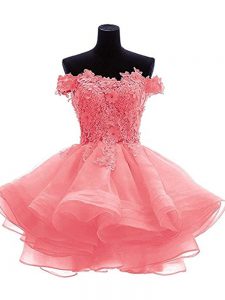 Unique Watermelon Red Organza Zipper Sleeveless Mini Length Beading and Lace and Appliques