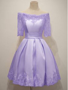 New Arrival Half Sleeves Knee Length Lace Lace Up Wedding Party Dress with Lavender