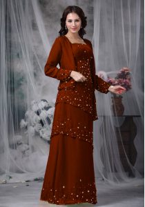 Sleeveless Chiffon Floor Length Zipper Mother of Groom Dress in Brown with Beading