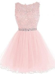 Excellent Tulle Sleeveless Mini Length Prom Dresses and Beading and Lace and Appliques and Ruffles