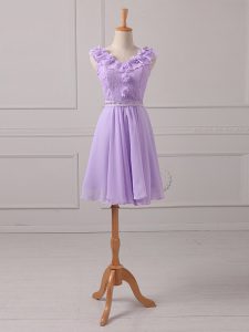 Luxury Lavender Sleeveless Chiffon Lace Up Bridesmaid Dresses for Prom and Party and Wedding Party