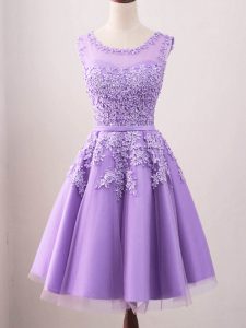 Knee Length Lavender Quinceanera Dama Dress Tulle Sleeveless Lace