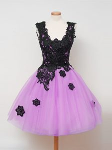 Vintage Sleeveless Knee Length Appliques Zipper Quinceanera Dama Dress with Lilac
