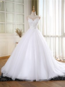 Dynamic Tulle Sleeveless Wedding Gown Court Train and Lace and Appliques