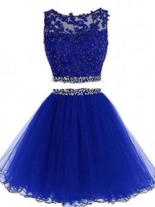 Discount Royal Blue Prom Evening Gown Prom and Party and Sweet 16 with Beading and Lace and Appliques Scoop Sleeveless Zipper