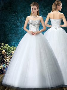 White Lace Up Sweetheart Beading and Embroidery Wedding Gown Tulle Sleeveless