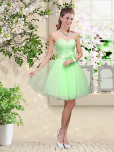 Sleeveless Knee Length Lace and Belt Lace Up Quinceanera Dama Dress