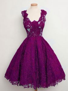 Graceful Purple Straps Lace Up Lace Court Dresses for Sweet 16 Sleeveless