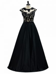 Customized Black A-line Taffeta Scoop Sleeveless Beading and Lace and Embroidery Floor Length Backless Dress Like A Star