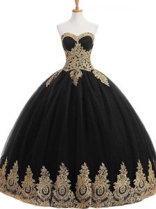 Appliques Quinceanera Gown Black Lace Up Sleeveless Floor Length