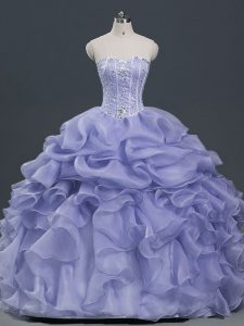 Luxury Lavender Sweetheart Neckline Beading and Ruffles and Pick Ups Quinceanera Gowns Sleeveless Lace Up