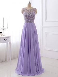 Excellent Lavender Scoop Zipper Beading Evening Dresses Sleeveless
