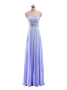 Dazzling Floor Length Empire Sleeveless Lavender Dress for Prom Zipper