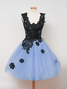 Light Blue Zipper Straps Lace Bridesmaid Dresses Tulle Sleeveless