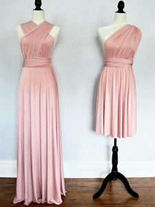 Vintage Floor Length Pink Damas Dress Halter Top Sleeveless Lace Up