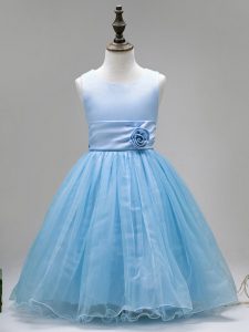 Dynamic Sleeveless Floor Length Hand Made Flower Zipper Flower Girl Dress with Baby Blue