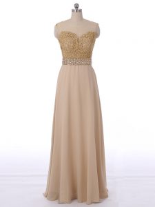 Custom Made Sleeveless Zipper Floor Length Beading Bridesmaid Gown