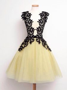 Eye-catching Gold Wedding Guest Dresses Prom and Party and Wedding Party with Lace Straps Sleeveless Lace Up
