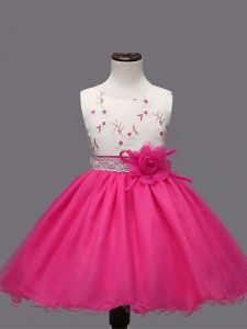 Hot Pink Sleeveless Organza Zipper Party Dress for Girls for Wedding Party