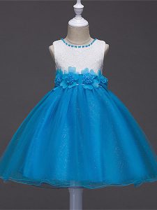 Adorable Sleeveless Lace and Hand Made Flower Zipper Girls Pageant Dresses