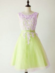 Beauteous Knee Length A-line Sleeveless Yellow Green Court Dresses for Sweet 16 Lace Up