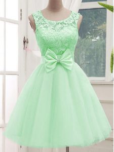Apple Green Wedding Party Dress Prom and Party and Wedding Party with Lace and Bowknot Scoop Sleeveless Lace Up