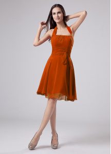 Modest Orange Sleeveless Ruching Knee Length Mother of Groom Dress