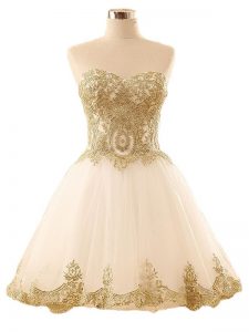Admirable Champagne Prom Party Dress Prom and Party and Sweet 16 with Lace and Appliques Sweetheart Sleeveless Lace Up