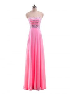 Great Rose Pink Zipper Pageant Dress for Teens Beading Sleeveless Floor Length