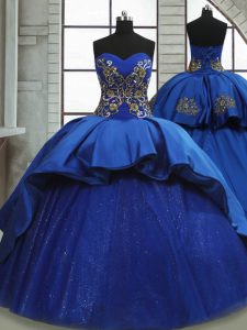 Simple Royal Blue Sleeveless Beading and Appliques Lace Up Sweet 16 Dress