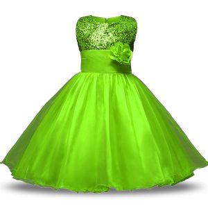 Dynamic Sleeveless Organza and Sequined Zipper Flower Girl Dresses for Less for Military Ball and Sweet 16 and Quinceanera
