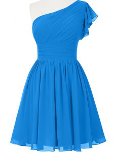 Beauteous Empire Homecoming Gowns Blue One Shoulder Chiffon Sleeveless Mini Length Side Zipper