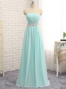 Modest Chiffon Sleeveless Floor Length Quinceanera Court Dresses and Appliques and Ruching